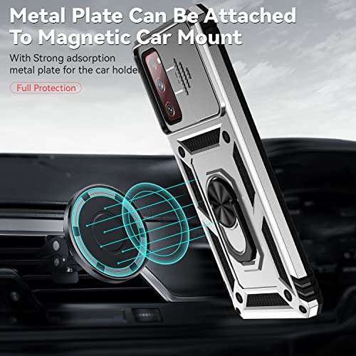 for Samsung Galaxy S20 FE 5G Case with Camera Lens Cover HD Screen Protector, Military-Grade Drop Tested Magnetic Ring Holder Kickstand Protective Phone Case for Samsung Galaxy S20 FE 5G (Silver) - color: Silver with camera cover Military-Grade 2nd gen