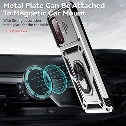 for Samsung Galaxy S20 FE 5G Case with Camera Lens Cover HD Screen Protector, Military-Grade Drop Tested Magnetic Ring Holder Kickstand Protective Phone Case for Samsung Galaxy S20 FE 5G (Silver) - color: Silver with camera cover Military-Grade 2nd gen