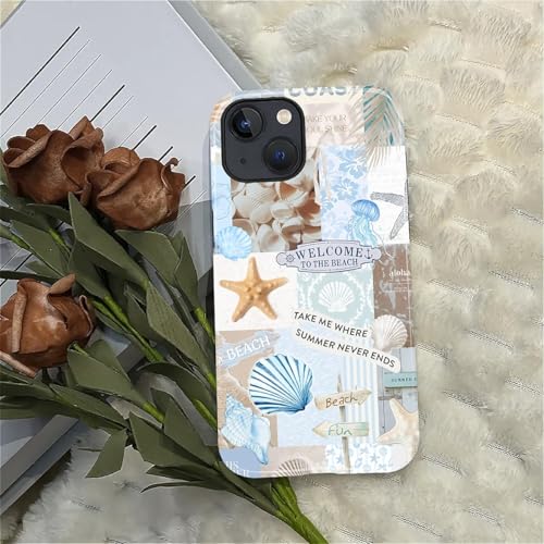 Case Compatible with iPhone 13 14, Cute Dual Layer Hybrid Phone Cover, Military Grade Drop Protection, Aesthetic Shockproof Phone Case for Women Girls, Boho Beach Summer Collage - color: Boho Beach Summer Collage, size: Iphone 13/14