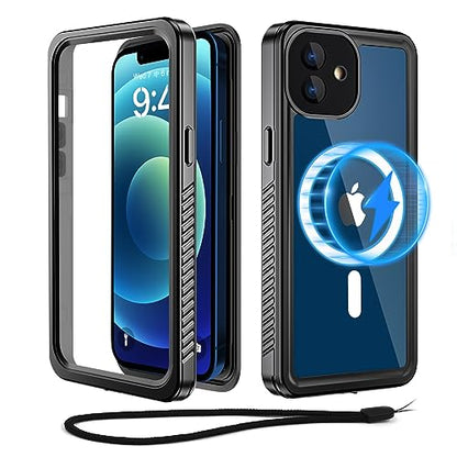 Beeasy for iPhone 12 Waterproof Case Compatible with Magsafe IP68 Underwater Military Grade, Phone Case with Shockproof, Dustproof, Rugged 360 Full Body Protection Cover with Built-in Screen Protector - size: iPhone 12 (6.1")