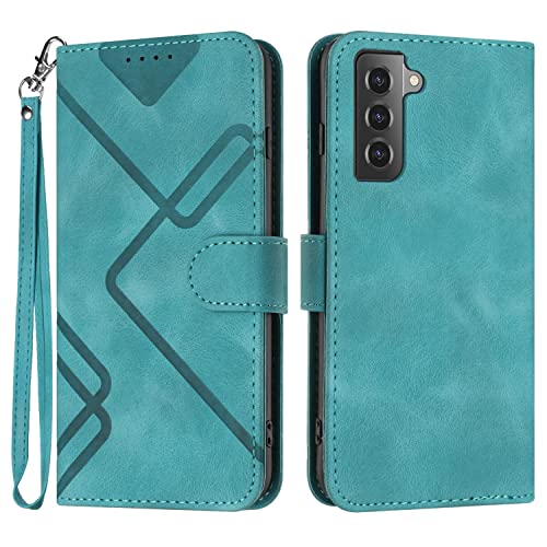 for Samsung S21 Case Wallet Card Holder Strap (Green) | PU Leather Pattern, Card Slots, Cash Pocket, Kickstand, Magnetic Closure, Flip Cover, TPU Inner, Shockproof Protective - color: Green