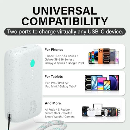 Nimble Champ Portable Charger, 10000mAh Power Bank, 20W Dual USB-C Charging - color: Luna White