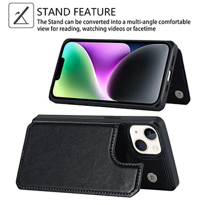 Cavor for iPhone 14 Wallet Case with Card Holder for Women, Black - color: C-Black