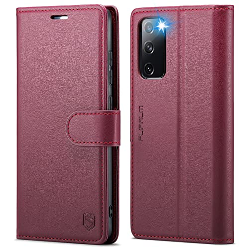 FLIPALM Wallet Case for Samsung Galaxy S20 FE 5G, Rose Red | Card Holder, RFID Blocking, PU Leather Folio Flip, Kickstand, Protective Shockproof Cover - color: Rose Red