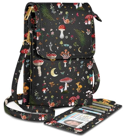 Small Crossbody Phone Purse for Women | Card Slots, Leather Cell Phone Wallet, Adjustable Shoulder Strap, Cross Body Bag for Girls and Ladies, Cute Design - color: Mushroom