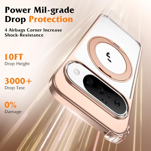 Compatible with Clear Google Pixel 9 Case & Pixel 9 Pro Case 6.3'' with 360° Magnetic Ring Stand [Plating Phone Cases],Desert Gold - color: Desert Gold, size: Pixel 9 & Pixel 9 Pro