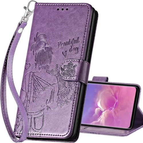 for Samsung Galaxy S10 Wallet case, Purple-Girl | 3 Card Holders, Kickstand, Shockproof TPU Shell, PU Leather, Magnetic Closure, Protective Flip Folio Cover, Women - color: 2