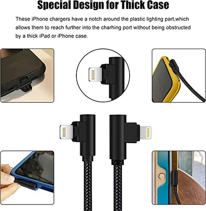 iPhone Charger 1ft 90 Degree MFi Certified Short Lightning Cable 2-Pack - color: Black Grey