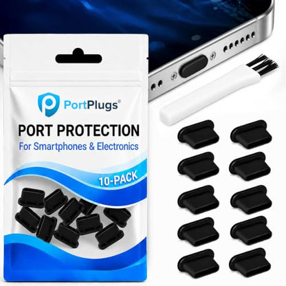 USB C Dust Plugs 10 Pack with Cleaning Brush, Charging Port Covers, Black - color: Black