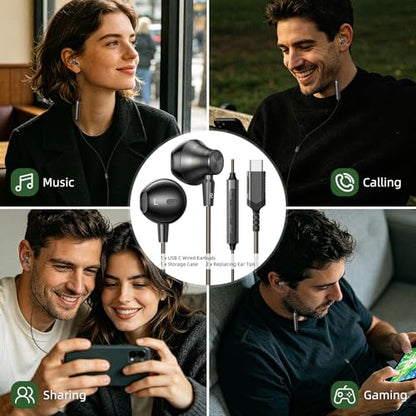 APETOO USB C Headphones with Mic & Volume Control for Samsung S26 S25 A17