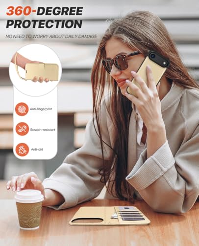 OCASE for iPhone Air Detachable Wallet Case with Card Holder, 2 in 1 PU Leather Flip Folio with RFID Blocking Stand Wrist Strap Shockproof Phone Cover 6.5 Inch 2025, Gold - color: Gold, size: iPhone Air
