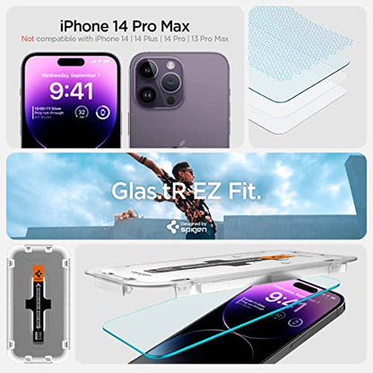 Spigen GlasTR EZ FIT Screen Protector for iPhone 14 Pro Max | 9H+ Tempered glass, Scratch resistance, Auto-align tray, Lab-tested 100% clarity, Original touch, Case-friendly, 2 Pack - size: iPhone 14 Pro Max