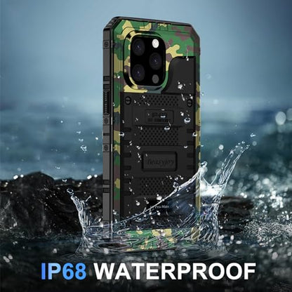 Beasyjoy Compatible with iPhone 15 Pro Max Case Waterproof, Metal Heavy Duty Full Body Protective Case with Built-in Screen Protector, Military Grade Shockproof Defender Rugged Cover 6.7", Camo - color: Camo, size: iPhone 15 Pro Max