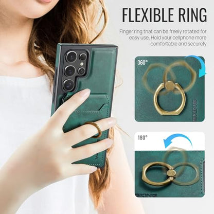 for Samsung Galaxy S26 Ultra 2 in 1 Detachable Card Bag Wallet Case Durable Leather Wallets Magnetic Card Holder 4 Card Slots Ring Stand RFID Blocking Green - color: Green, size: Samsung Galaxy S26 Ultra