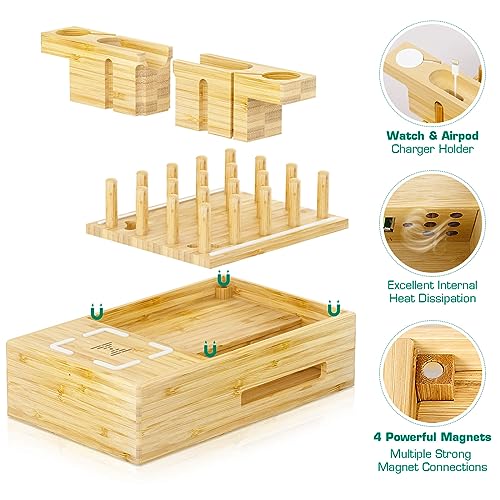 Bamboo Wireless Charging Station for Multiple Devices,Wood Charging Station - color: light bamboo