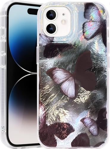 Compatible with iPhone 12&12Pro Case,with [Shockproof Protective][Camera Protection] Cute Butterfly Aesthetic Phone Cover Anti-Yellowing Soft Slim Cover for Women Girl-Black - color: Black Butterfly, size: iPhone 12/12 Pro