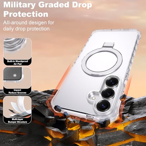 Compatible with Clear Samsung Galaxy S24/S25 Case 6.2'' with Magnetic Ring Stand [Compatible with Mag-Safe] Military-Grade Wave Frame Phone Case for S24/S25, Clear - color: Clear, size: Samsung Galaxy S24 /Samsung Galaxy S25