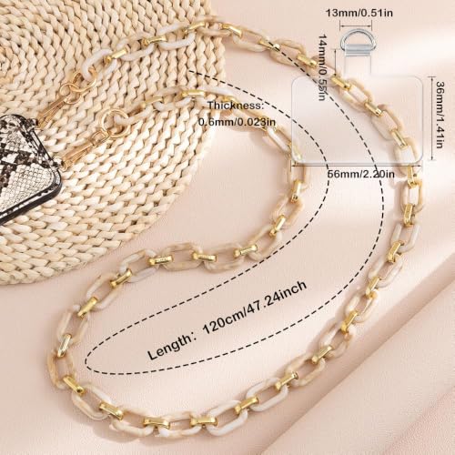 Phone Crossbody Chain Cell Phone Lanyard,Acrylic Shouder Strap Universal Cellphone Chain Strap with Tether Patches Compatible with Most Phones Bag Purse Beige - color: L