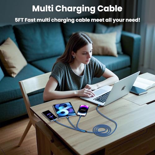 100W USB C Multi Charging Cable 3 in 1 Fast USB C Cable with E-Mark Chip - color: Blue&Black, size: 4FT 1Pack