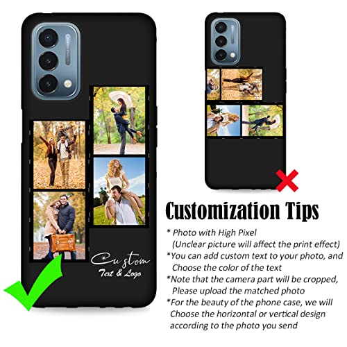 Custom Phone Case for OnePlus Nord N200 5G Multi-Picture Collages Text, Customized Personalized Phone Cover Anti-Scratch Soft Protective TPU Black Thin Cases 6.49-inch - color: Black 04 - Film, 4 Photos Name
