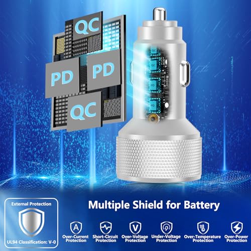 KYOHAYA 2Pack 90W USB C Car Charger, 4-Port Dual USB-C & USB-A Car Charger - color: Polished Silver