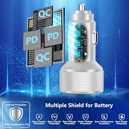 KYOHAYA 2Pack 90W USB C Car Charger, 4-Port Dual USB-C & USB-A Car Charger - color: Polished Silver
