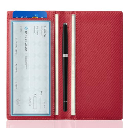CoBak Checkbook Cover for Women & Men - PU Leather Case with RFID Blocking | Classic Design Check Book Holder for Personal and Business - color: Carbon Red