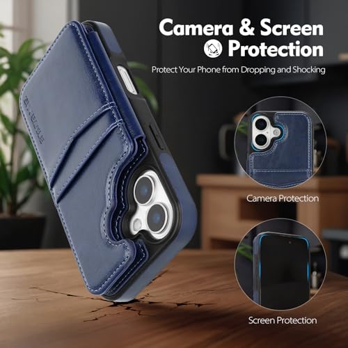 SkyEagle Compatible with MagSafe iPhone 17 Case Wallet,Blue | Magnetic Clasp,RFID Blocking,PU Leather,Flip Folio Shockproof Phone Cover,with Credit Card Slots & Kickstand for Men & Women - color: Blue, size: iPhone 17 - 6.3"