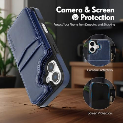 SkyEagle Compatible with MagSafe iPhone 17 Case Wallet,Blue | Magnetic Clasp,RFID Blocking,PU Leather,Flip Folio Shockproof Phone Cover,with Credit Card Slots & Kickstand for Men & Women - color: Blue, size: iPhone 17 - 6.3"