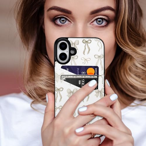 Compatible with iPhone 17 Wallet Case with Card Holder (2 Cards), Shockproof Soft TPU Protective Cover Women Girls, Card Holder Case for iPhone 17 6.3 Inch (Pastel Ribbon Bow) - color: Pastel Ribbon Bow, size: iPhone 17 6.3 inch