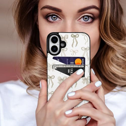 Compatible with iPhone 17 Wallet Case with Card Holder (2 Cards), Shockproof Soft TPU Protective Cover Women Girls, Card Holder Case for iPhone 17 6.3 Inch (Pastel Ribbon Bow) - color: Pastel Ribbon Bow, size: iPhone 17 6.3 inch