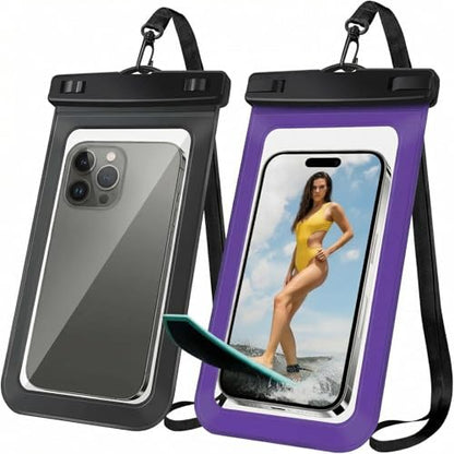 [2 Pack Waterproof Phone Case, Universal Dry Bag for iPhone 15/14/13/12 Pro Max, IPX8 Waterproof Pouch, Cruise Ship & Beach Essentials, Black & Purple - 6.8" - color: A5-Black+Purple-2 pack, size: 6.8in