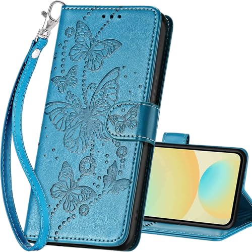for Samsung Galaxy S24 FE Wallet case, Blue-Butterfly | 3 Card Holders, Kickstand, Shockproof TPU Shell, PU Leather, Magnetic Closure, Protective Flip Folio Cover, Women - color: 8