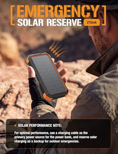 ToughTested 24000mAh Solar Power Bank, LED Flashlight, USB-C Fast Charging