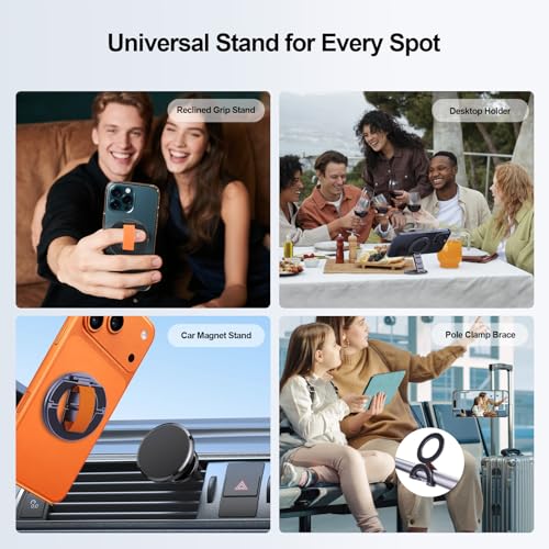Dual-Sided for MagSafe Ring Holder, Magnetic Phone Grip&Kickstand with Soft Finger Strap, 360°Rotating Magnet Stand Grip for iPhone 17/16/15/14/13/12 Series, Gym,Car Mount