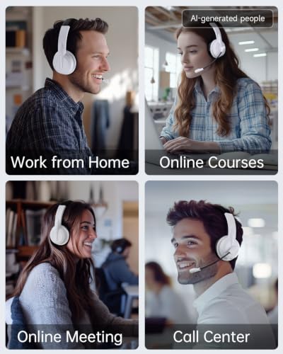 AOC Wireless Headset with Mic for Work, AI Noise Cancelling, Bluetooth - color: Black White