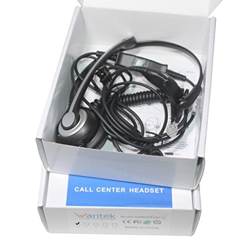 Wantek Office Phone Headset RJ9 with Noise Cancelling Microphone and Quick Disconnect Telephone Headset Compatible with Polycom Aastra Shoretel Avaya Mitel Toshiba Grandstream Can Center Phones - color: Black/Silver