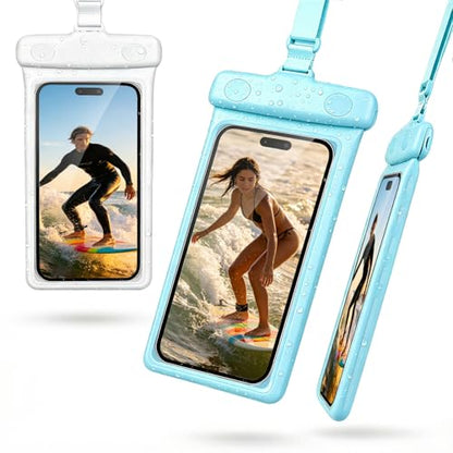 wellhouse Waterproof Phone Pouch, Waterproof Phone Case for iPhone 17 16 15 14 13 Pro Max XS Samsung, IPX8 3D Cellphone Dry Bag Beach Essentials (2 Pack -Earl Blue & White 7 inch) - color: 2 Pack -Earl Blue & White 7 inch