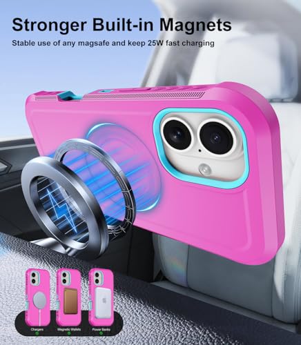 Magnetic for iPhone 17 Case Heavy Duty Military-Grade Shockproof,Anti-Slip 3-Layer Rugged Drop Protection with Screen Protector,Compatible with MagSafe,Anti-Scratch for iPhone17 Phone Cover (Pink) - color: Pink-m