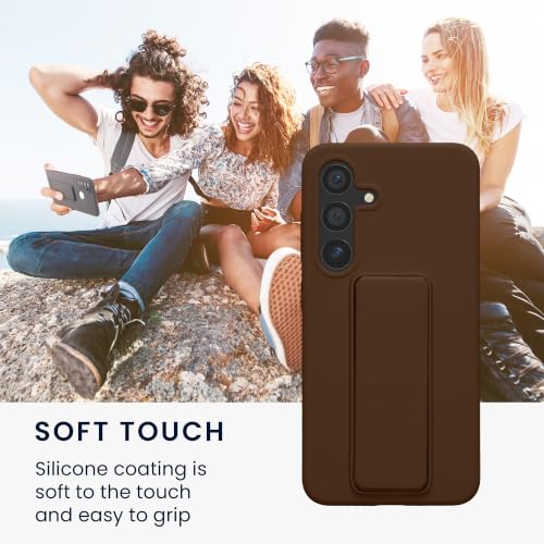 kwmobile Case for Samsung Galaxy S24 Case - Soft TPU Cover with Silicone Coating - with Hand Strap and Stand Function - Shockproof - Chocolate - color: Chocolate, size: Galaxy S24