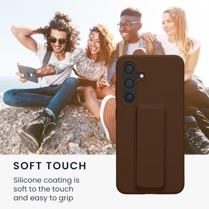kwmobile Case for Samsung Galaxy S24 Case - Soft TPU Cover with Silicone Coating - with Hand Strap and Stand Function - Shockproof - Chocolate - color: Chocolate, size: Galaxy S24