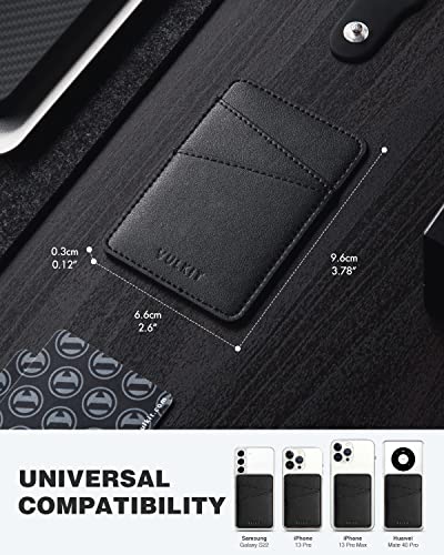 VULKIT Phone Card Holder Wallet Leather Adhesive Pocket RFID Blocking Credit Card Sleeves Stick Back of Phone Smartphones Black - color: Black