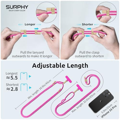 SURPHY Phone Lanyard Crossbody, Phone Strap Crossbody with 2 Tether Tabs - color: Hot Pink