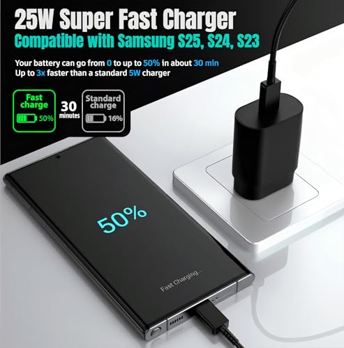 TT&C 2-Pack 25W USB C Fast Charger with 6FT Long Cable (Black) - color: Black, size: 6ft