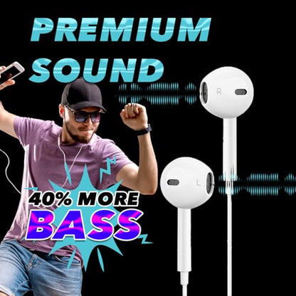 Wired Earbuds with Microphone, 3.5mm in‑Ear Headphones with Inline Volume Control, Plug‑in Earphones for Laptops, Tablets, and Phones – White