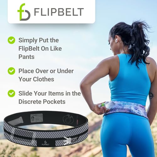 FlipBelt Classic Running Belt, Phone Holder for Running, Money Belt Pouch - color: Reflective Black, size: Small
