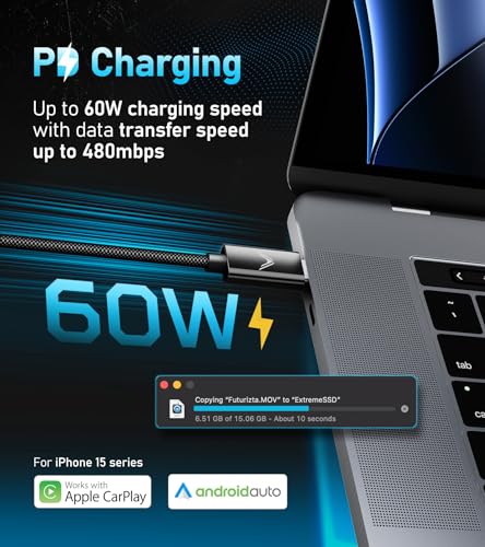 Futurizta Tech® Zeus-X Short USB-C to USB-C Cable 2 Packs (0.33ft/0.1m) 60W 20V/3A Type-C Fast Charging Cable QC3.0 QC4.0 Compatible with Samsung, Google Pixel, iPad Pro, DAC, SSD