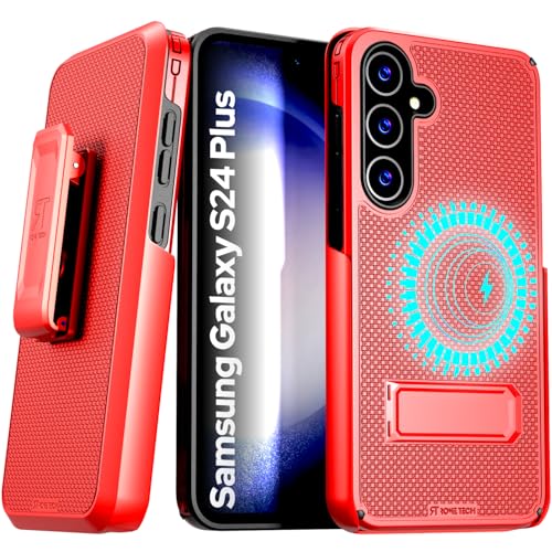Designed for Samsung Galaxy S24 Plus Case with Belt Clip Holster - Compatible with MagSafe Magnetic Heavy Duty Phone Cover with Kickstand - Red - color: Red, style: Galaxy S24 Plus