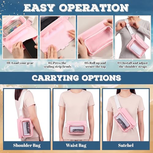 Ipx8 Waterproof Fanny Pack, 1 Pack Floating Waterproof Phone Pouch Touchscreen Dry Bag with Adjustable Waist Strap for Beach, Swimming, Kayaking, Boating, Fits Phones up to 8.5"(Pink) - color: Pink