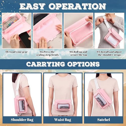 Ipx8 Waterproof Fanny Pack, 1 Pack Floating Waterproof Phone Pouch Touchscreen Dry Bag with Adjustable Waist Strap for Beach, Swimming, Kayaking, Boating, Fits Phones up to 8.5"(Pink) - color: Pink